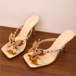 Elegant Gold Butterfly Embellished Heels
